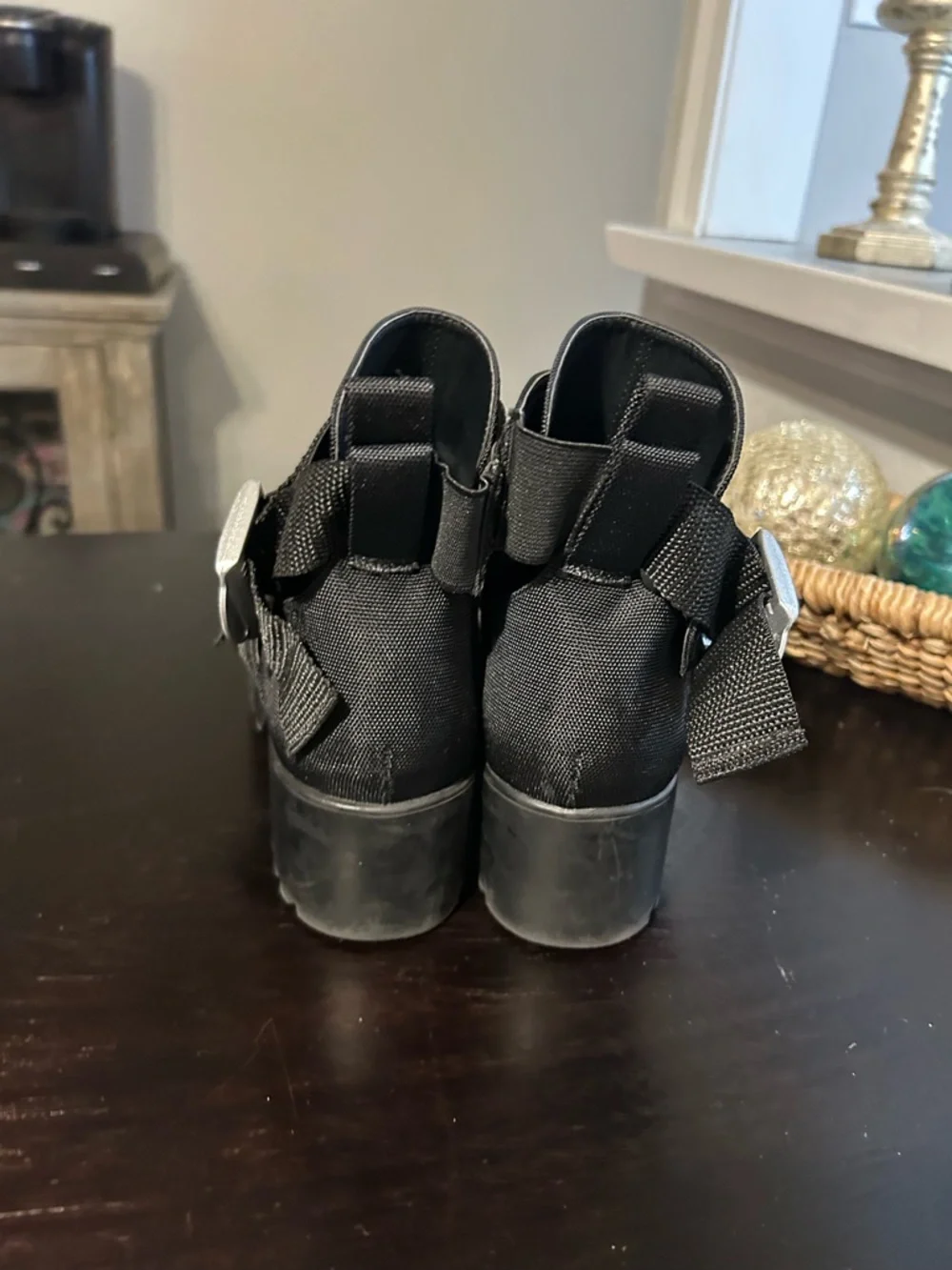 Steve Madden Black Graden Platform Buckle Cutout Chunky Boots Size 8